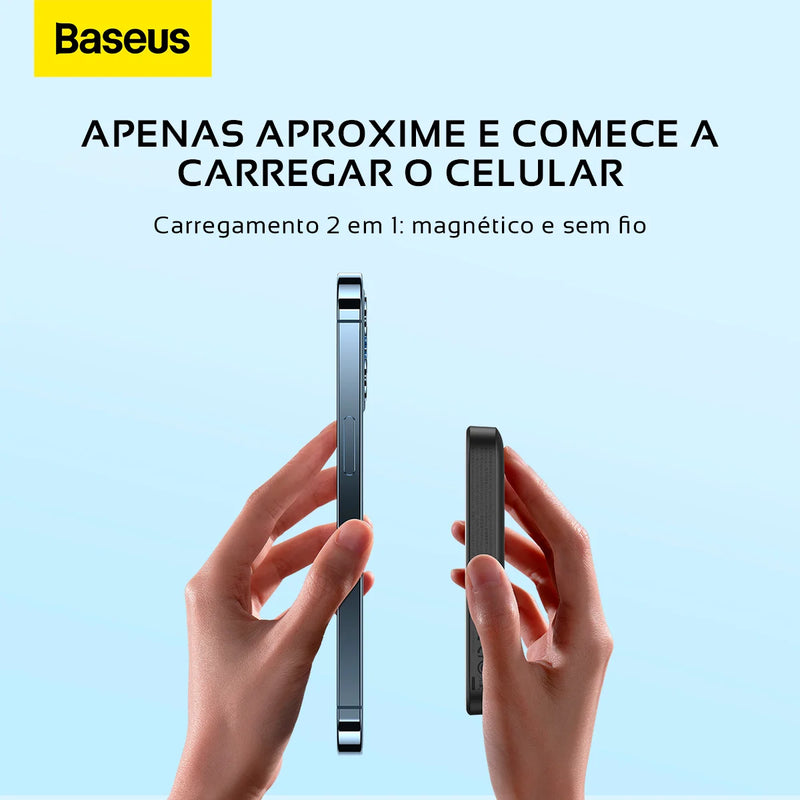 Carregador Baseus para Magsafe 20w 6000mah Para iPhone e Android com Suporte para Carregamento por Indução + Cabo USB Tipo C