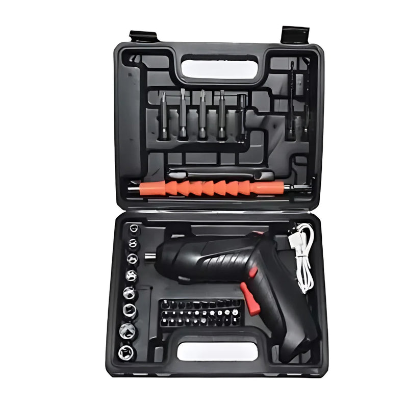 Kit Parafusadeira Mini Portatil Recarregável Usb e Maleta com 47 Chaves 360 Graus Bivolt Sem Fio