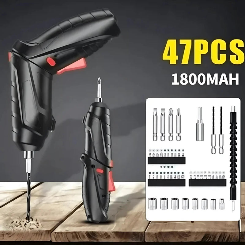 Kit Parafusadeira Mini Portatil Recarregável Usb e Maleta com 47 Chaves 360 Graus Bivolt Sem Fio