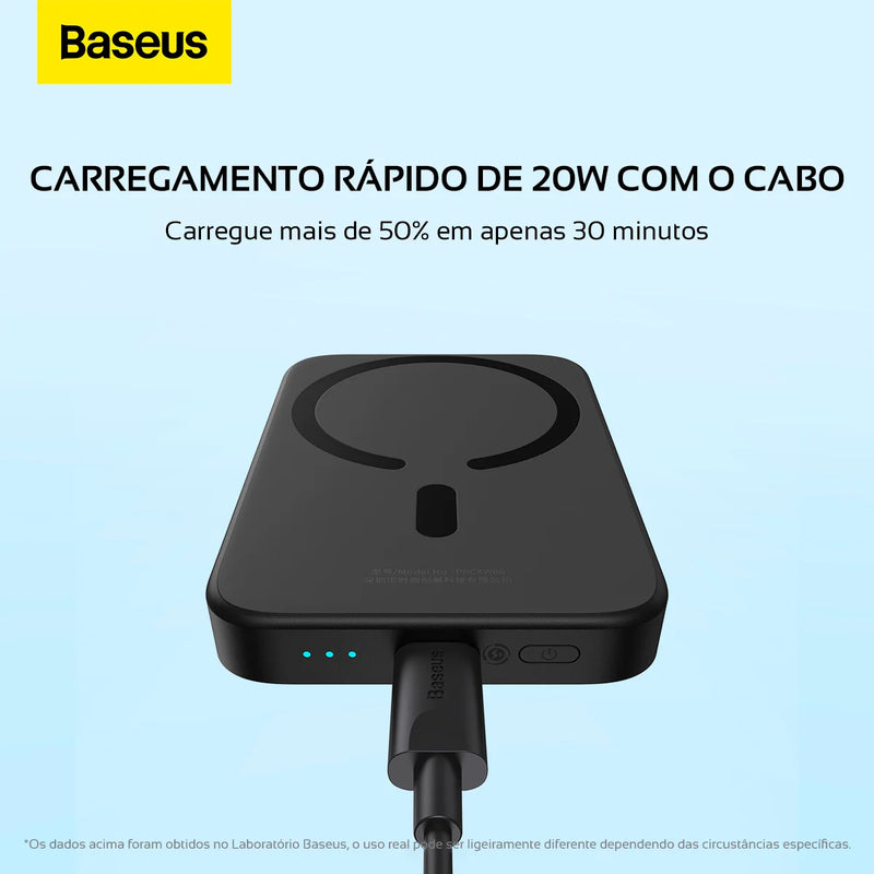 Carregador Baseus para Magsafe 20w 6000mah Para iPhone e Android com Suporte para Carregamento por Indução + Cabo USB Tipo C