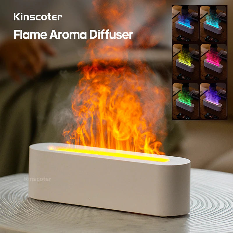 Difusor de Óleos Essenciais com Luz de Chama Realista e Umidificador Ultrassônico