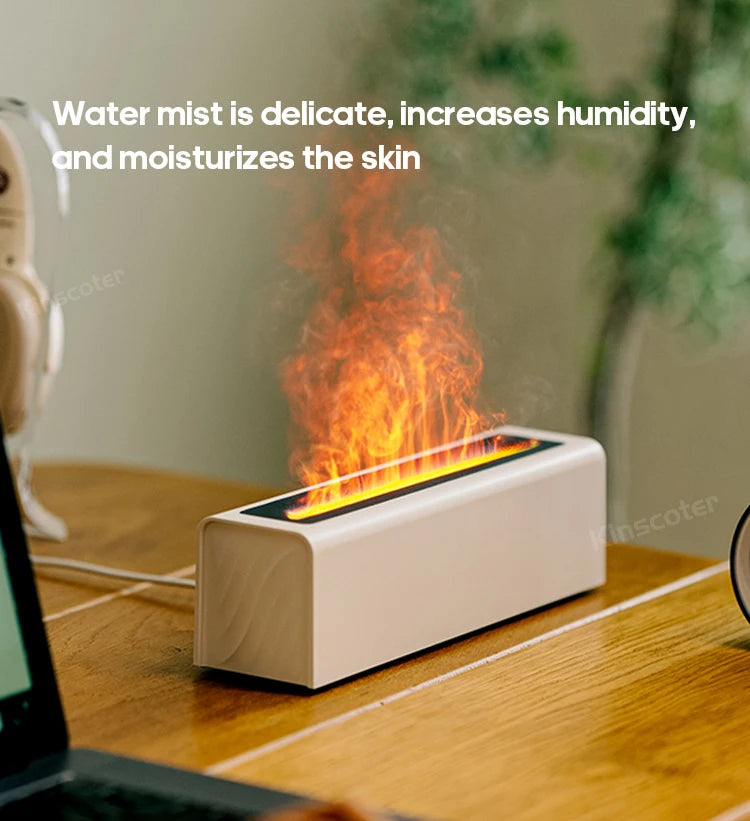 Difusor de Óleos Essenciais com Luz de Chama Realista e Umidificador Ultrassônico