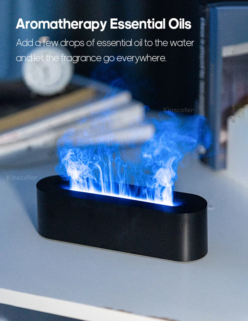 Difusor de Óleos Essenciais com Luz de Chama Realista e Umidificador Ultrassônico