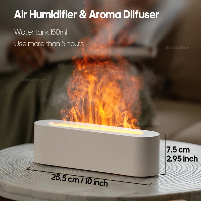 Difusor de Óleos Essenciais com Luz de Chama Realista e Umidificador Ultrassônico