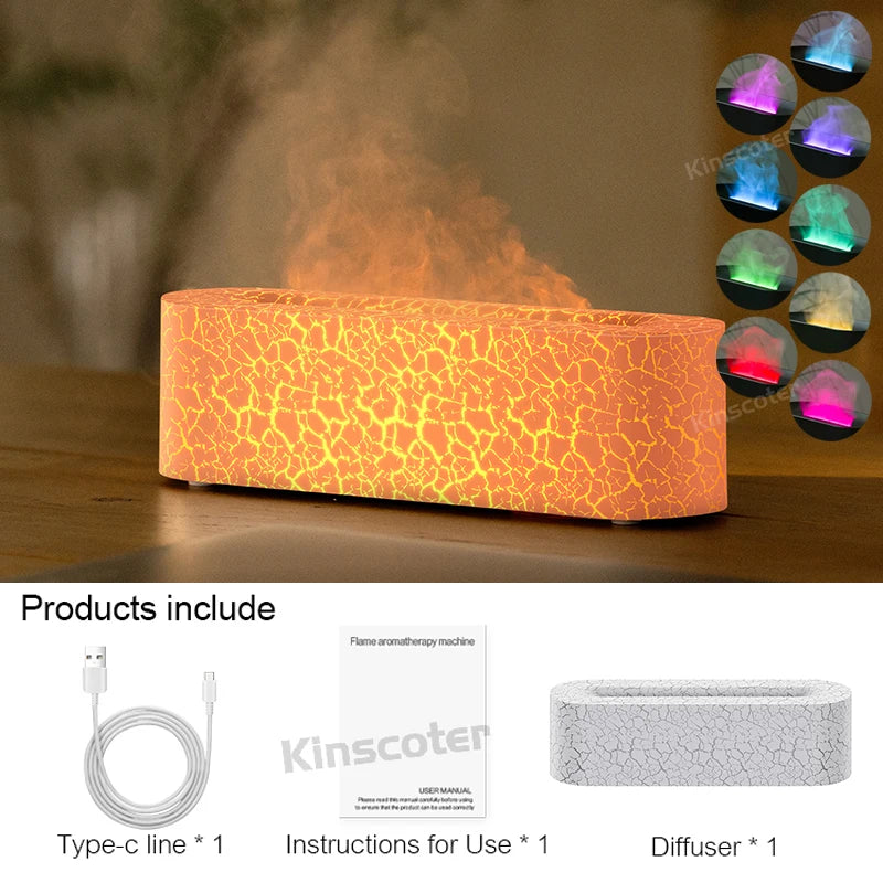 Difusor de Óleos Essenciais com Luz de Chama Realista e Umidificador Ultrassônico