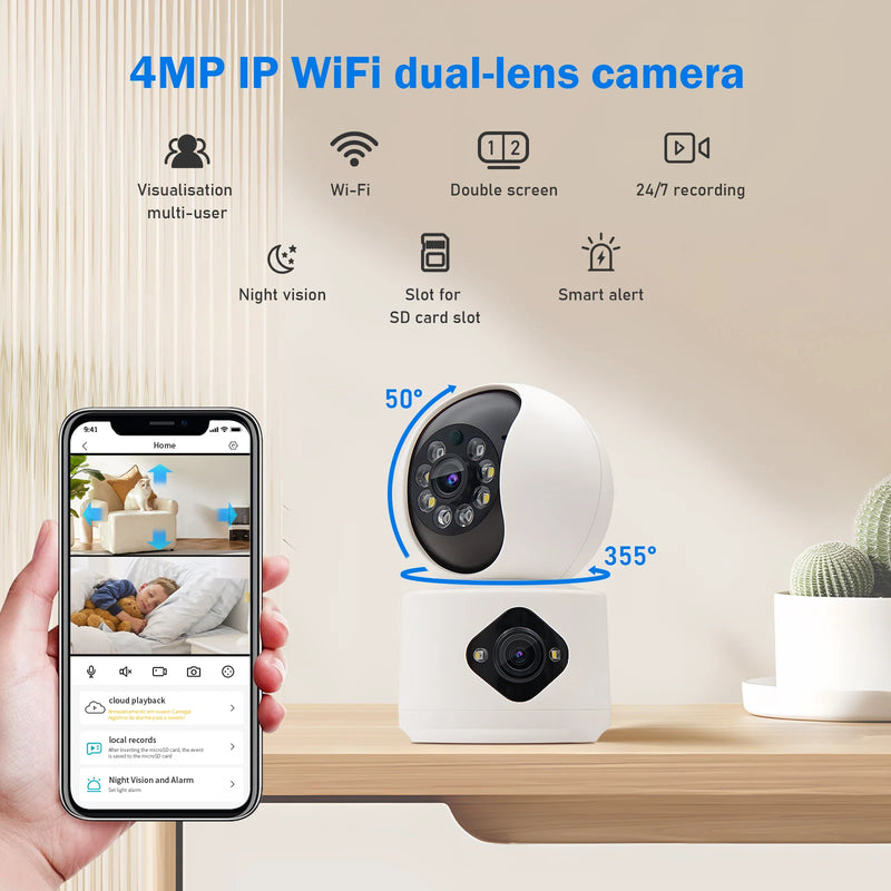 Câmeras de vigilância Wi-Fi ICSEE, câmera de segurança inteligente 360°, monitoramento 4K Ultra HD, proteção avançada, marca COIBEU