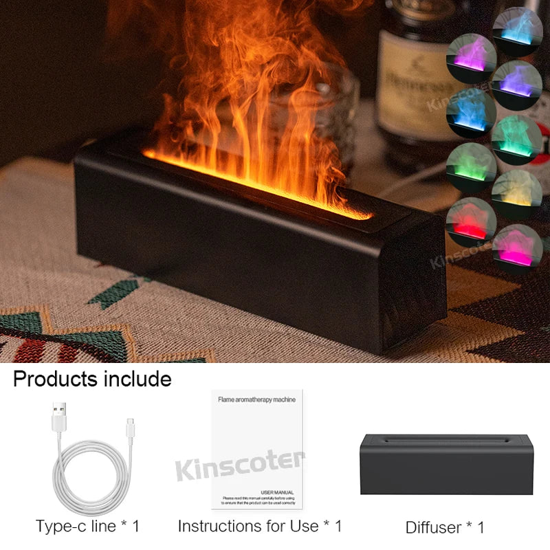 Difusor de Óleos Essenciais com Luz de Chama Realista e Umidificador Ultrassônico