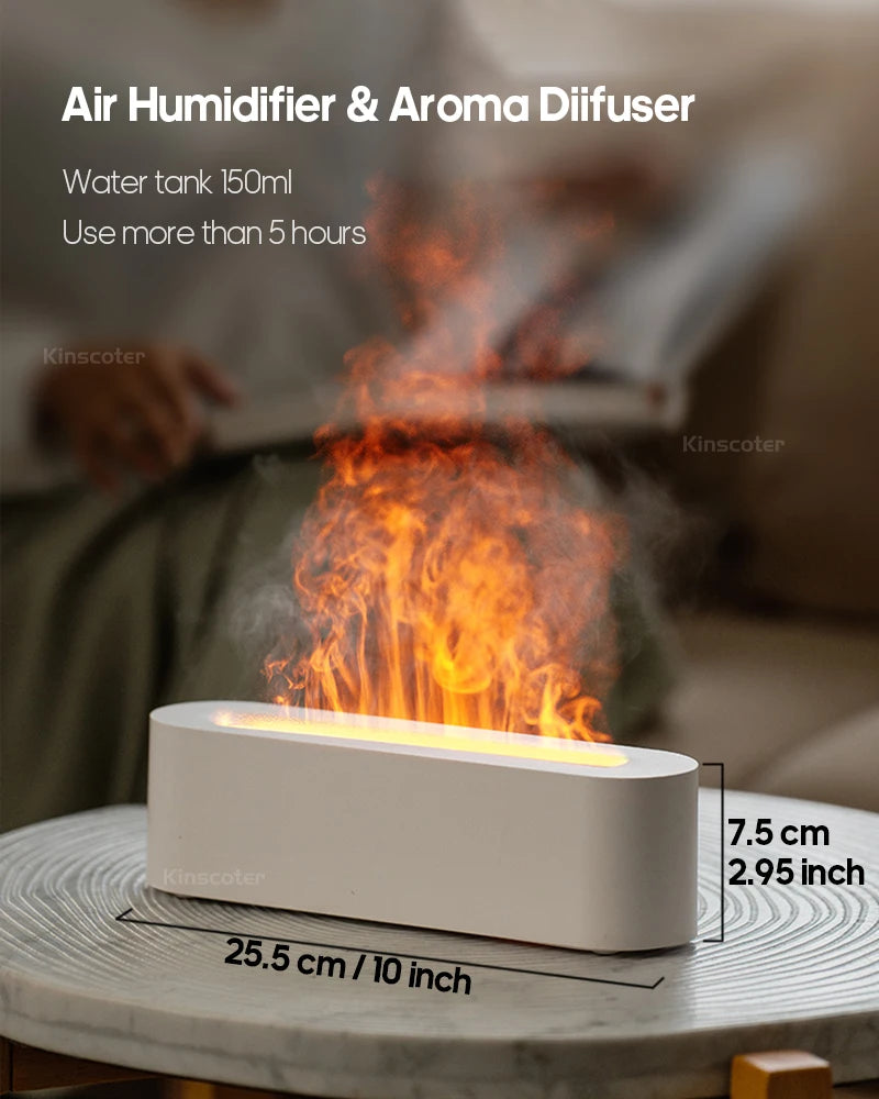Difusor de Óleos Essenciais com Luz de Chama Realista e Umidificador Ultrassônico