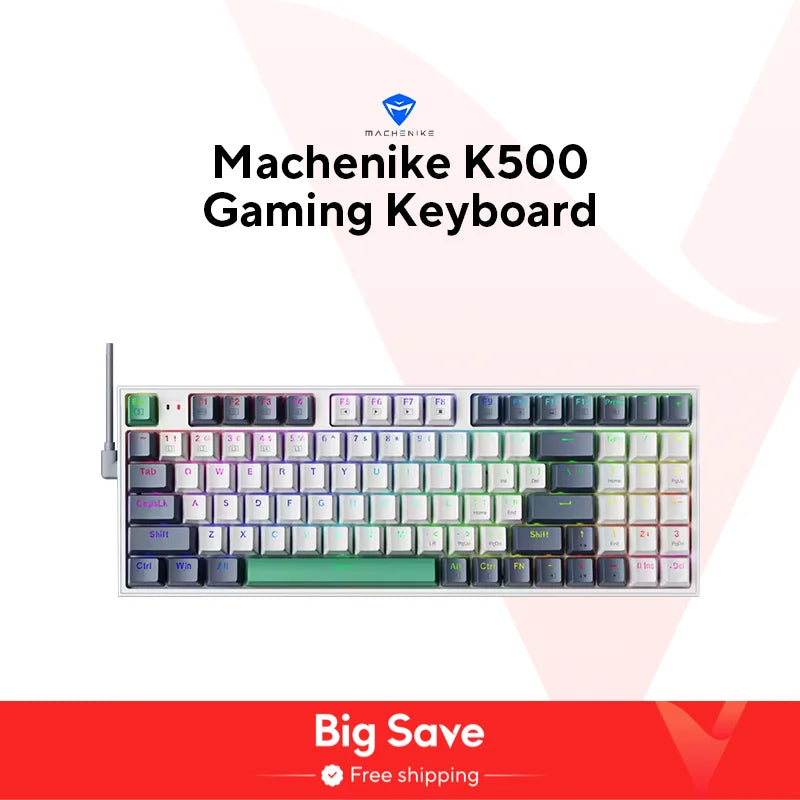 Machenike K500 Mechanical Keyboard Gaming Keyboard Wired Keyboard Hot Swappable 94 Keys RGB Light Mac Windows