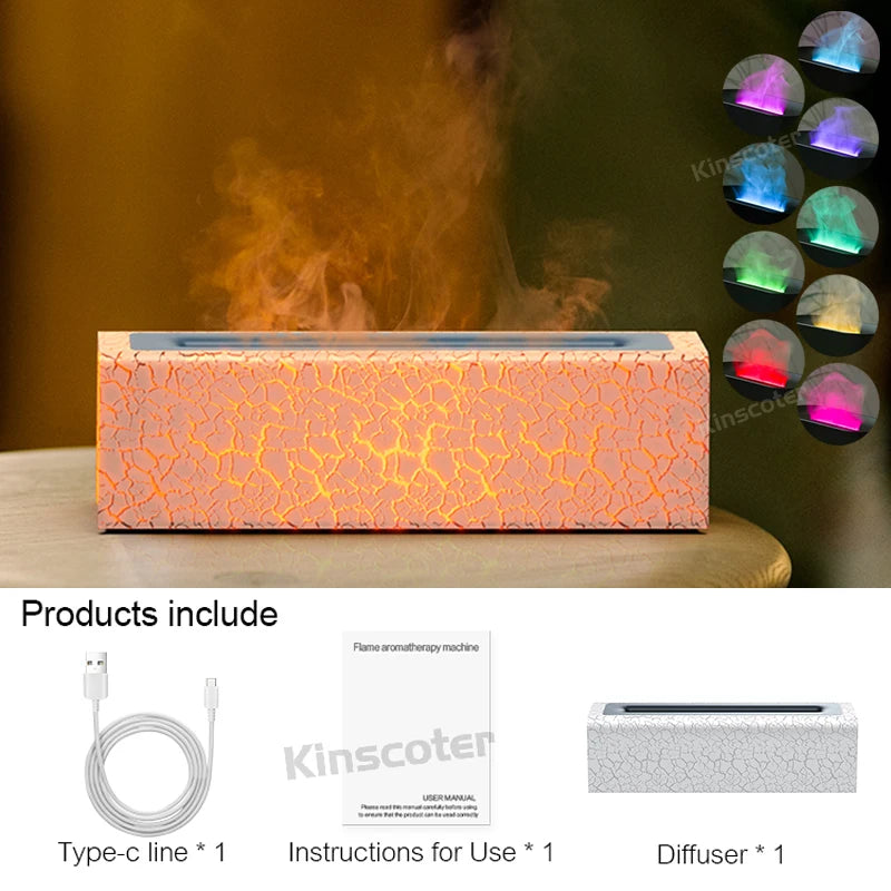 Difusor de Óleos Essenciais com Luz de Chama Realista e Umidificador Ultrassônico