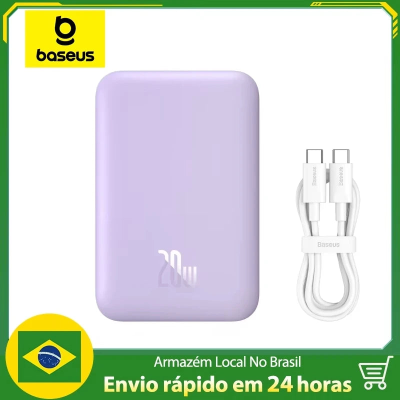 Carregador Baseus para Magsafe 20w 6000mah Para iPhone e Android com Suporte para Carregamento por Indução + Cabo USB Tipo C