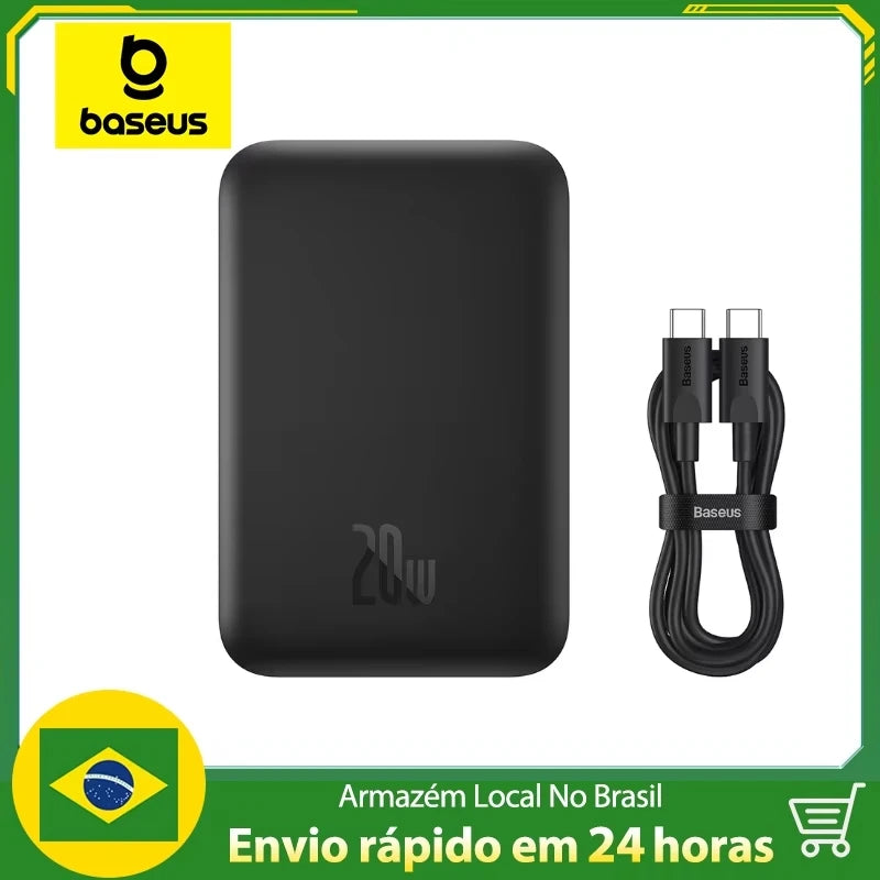 Carregador Baseus para Magsafe 20w 6000mah Para iPhone e Android com Suporte para Carregamento por Indução + Cabo USB Tipo C