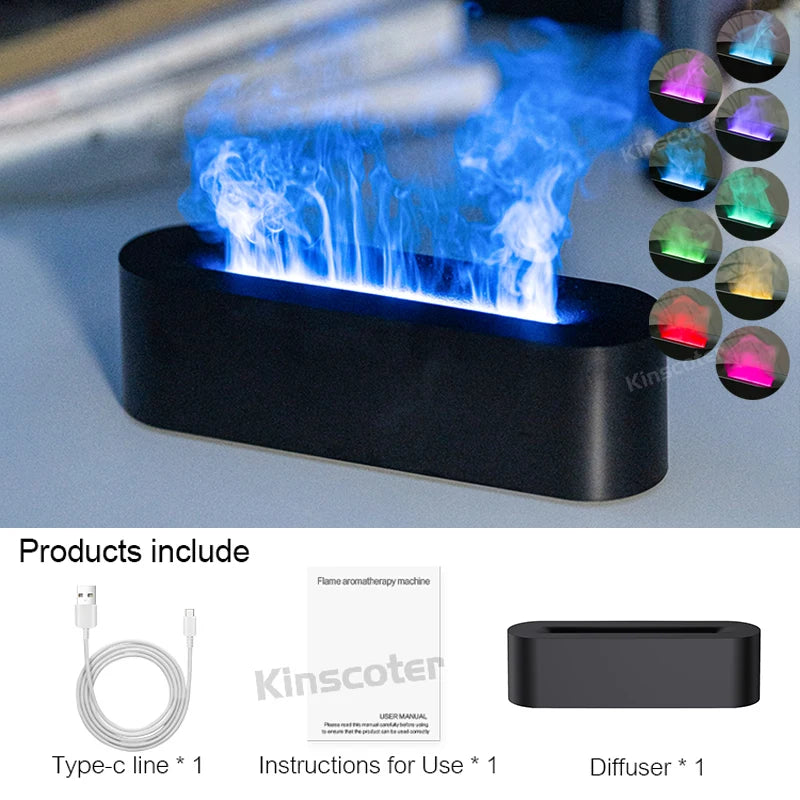Difusor de Óleos Essenciais com Luz de Chama Realista e Umidificador Ultrassônico